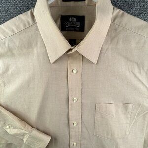 Stafford Long Sleeve Button Up Shirt Beige 16 32/33 Cotton Blend Men
